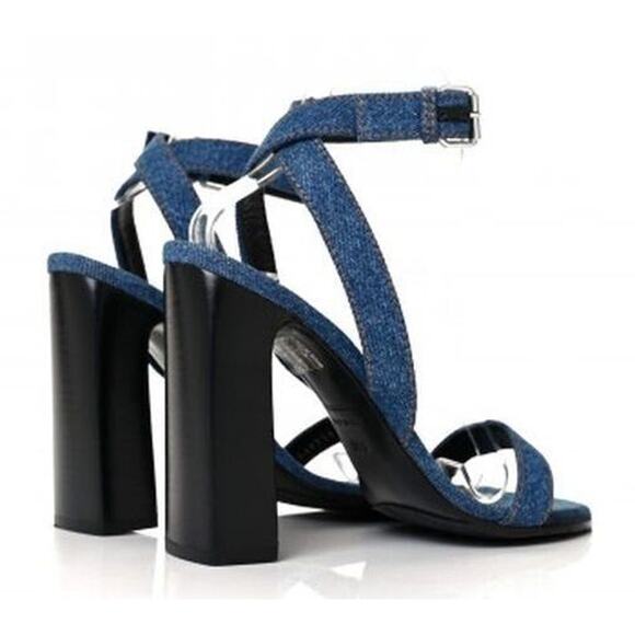 E5 NEW BALENCIAGA Blue Denim Block High Heel Ankle Strap Sandal Shoes Sz 36 $650 - Picture 5 of 11
